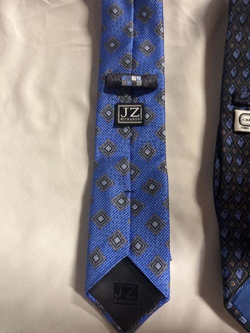 JZ Richards Geometric Square Pattern Blue Silk Tie